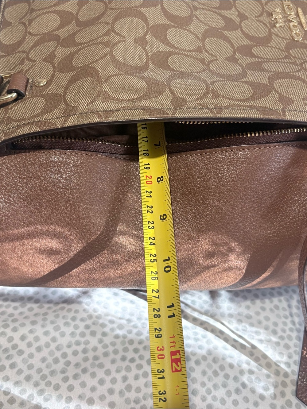 Coach Brown & Gold Signature Canvas Tote with Leather Trim - Picture 8 of 15